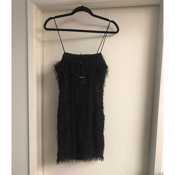 NWT~Forever 21 Sexy Black Glitter Confetti Party Dress Sz Large - Picture 2 of 2